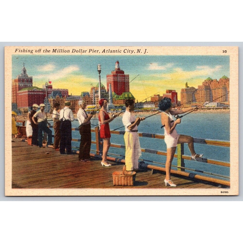 Postcard New Jersey Atlantic City Fishing Off The Million Dollar Pier Sexy Legs